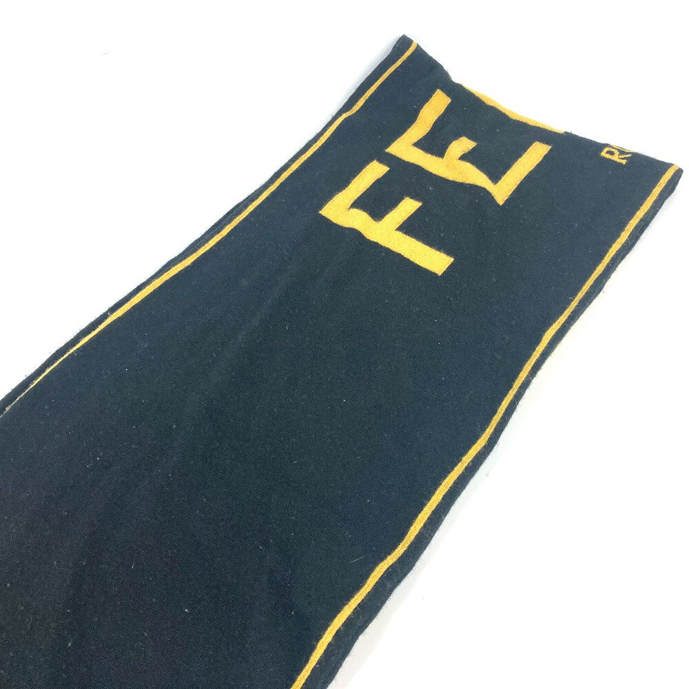 FENDI フェンディ ロゴ バイカラー マフラー ウール メンズ ブラック 【中古】