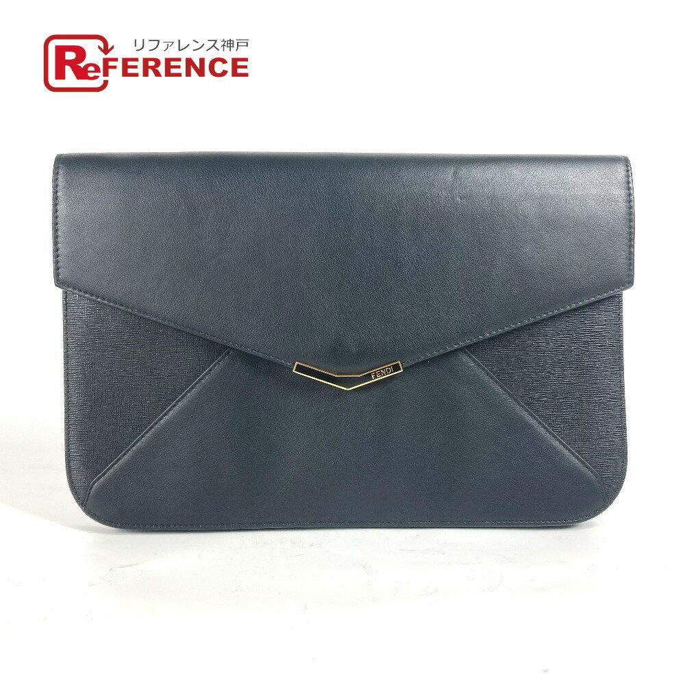 FENDI フェンディ 8M0312 フラップ トゥージュール ポーチ カバン ストラップ付 クラッチバッグ レザー メンズ ブラック 【中古】