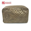 CHANEL シャネル カンボンライン メイクポーチ 化粧ポーチ キルティング CC ココマーク ポーチ レザー レディース ゴールド 【中古】