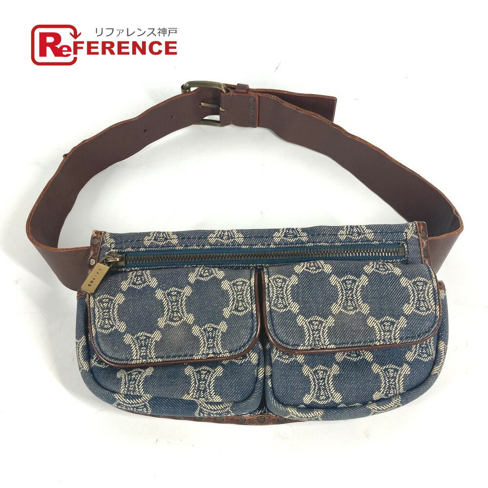 CELINE セリーヌ デニム スタッズ マカダム カバン ウエストバッグ ショルダーバッグ クロス ボディバッグ デニム /レザー レディース ブルー 【中古】