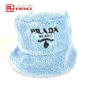 PRADA プラダ 1HC137 ファー ロゴ バケットハット 帽子 パイル ハット ポリエステル レディース ブルー 【中古】