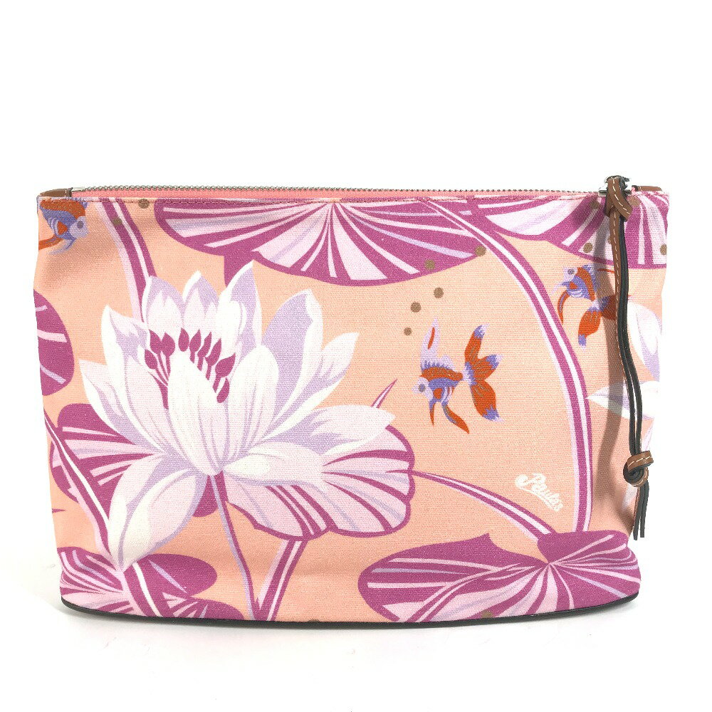 LOEWE ロエベ Paula's Ibiza パラウザイビザ オブロング ロゴ ポーチ カバン クラッチバッグ レザー/キャンバス レディース ピンク 未使用 【中古】 2