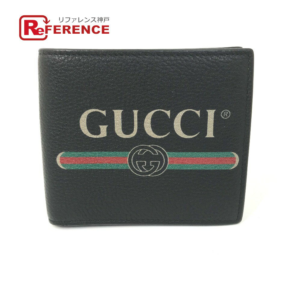 GUCCI グッチ 496316 ヴィンテージロゴ プリント コンパクトウォレット 2つ折り財布 レザー メンズ ブラック 未使用 【中古】