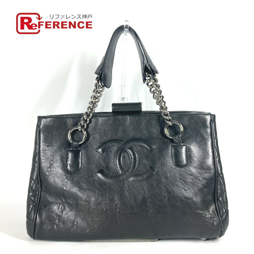 CHANEL シャネル 肩掛け カバン CC ココマーク Wチェーン ショルダーバッグ カーフレザー レディース ブラック 【中古】