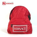 VERSACE ヴェルサーチ バイカラー ロゴ バックパック カバン リュックサック ナイロン レディース レッド 【中古】(4)