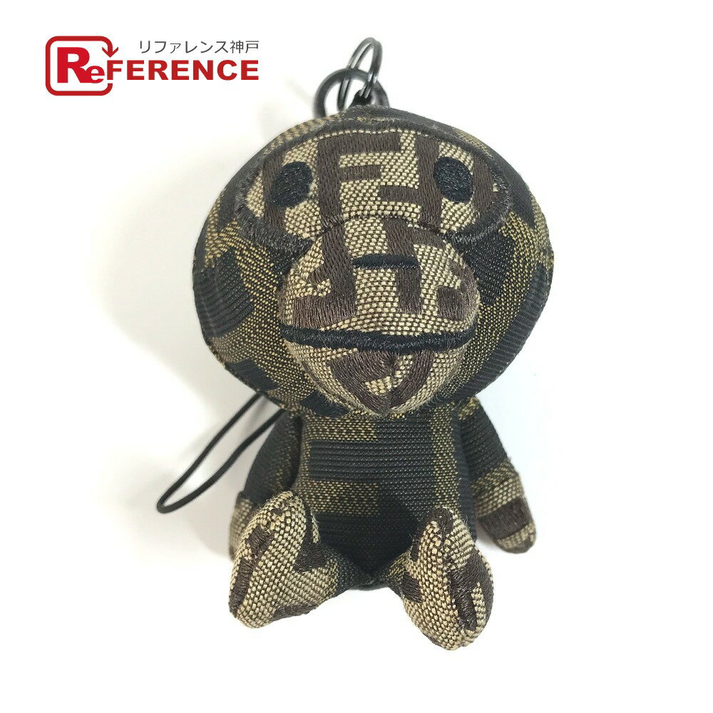 FENDI フェンディ A BATHING APE アベイシングエイプ コラボ マイロ ズッカ 携帯ストラップ ぬいぐるみ チャーム キャンバス メンズ ブラウ...