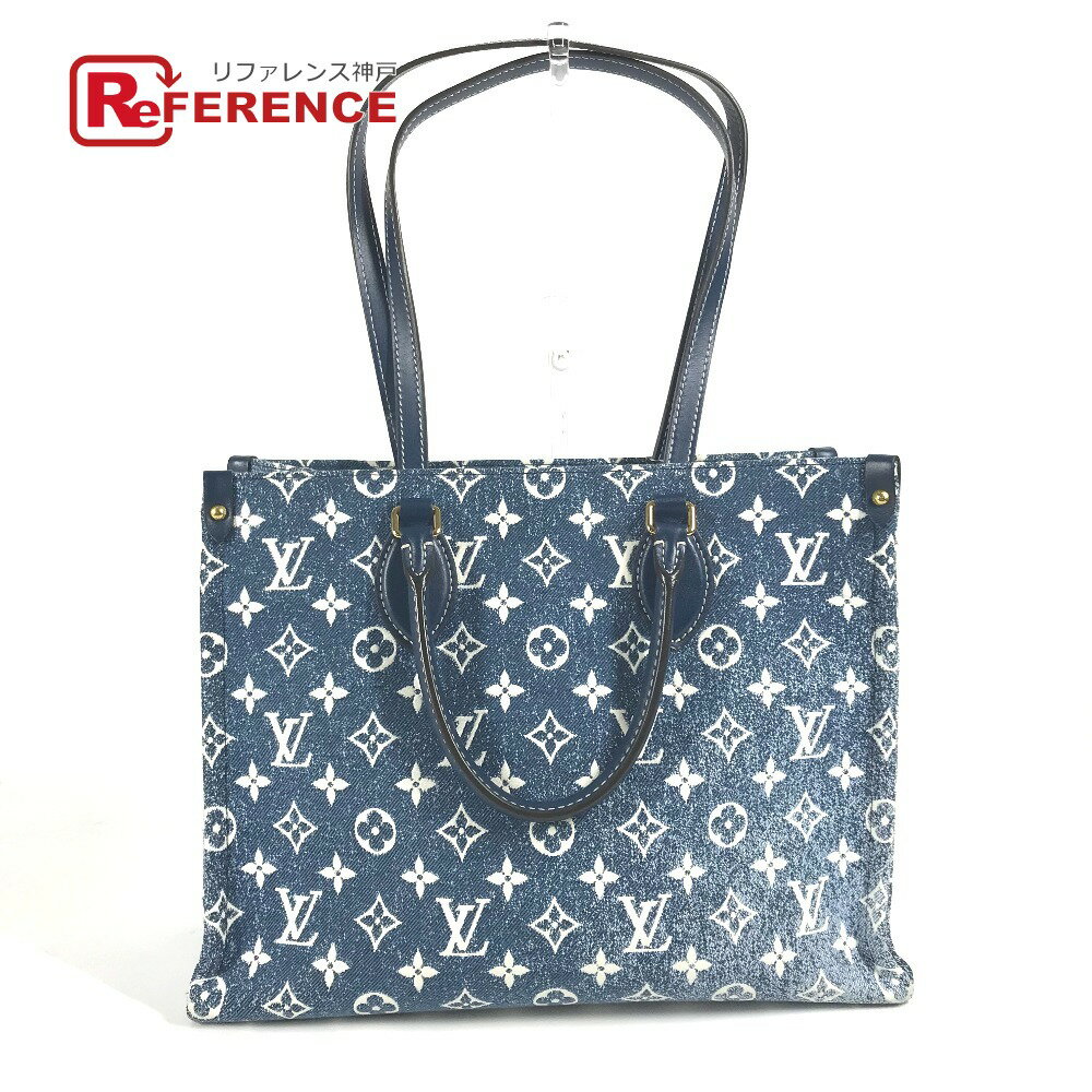 LOUIS VUITTON ルイヴィトン M59608 モノグラムデニム ジャガード オンザゴー MM 2WAYバッグ カバン トートバッグ ショルダーバッグ モノグラムデニムキャンバス /レザー レディース マリーヌ ブルー 【中古】