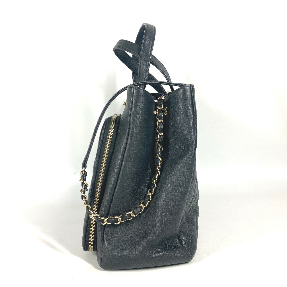 CHANEL シャネル A93795 CC ココマーク アフィニティ マトラッセ キルティング 2WAYバッグ トートバッグ 斜め掛け チェーン ショルダーバッグ キャビアスキン レディース ブラック 【中古】