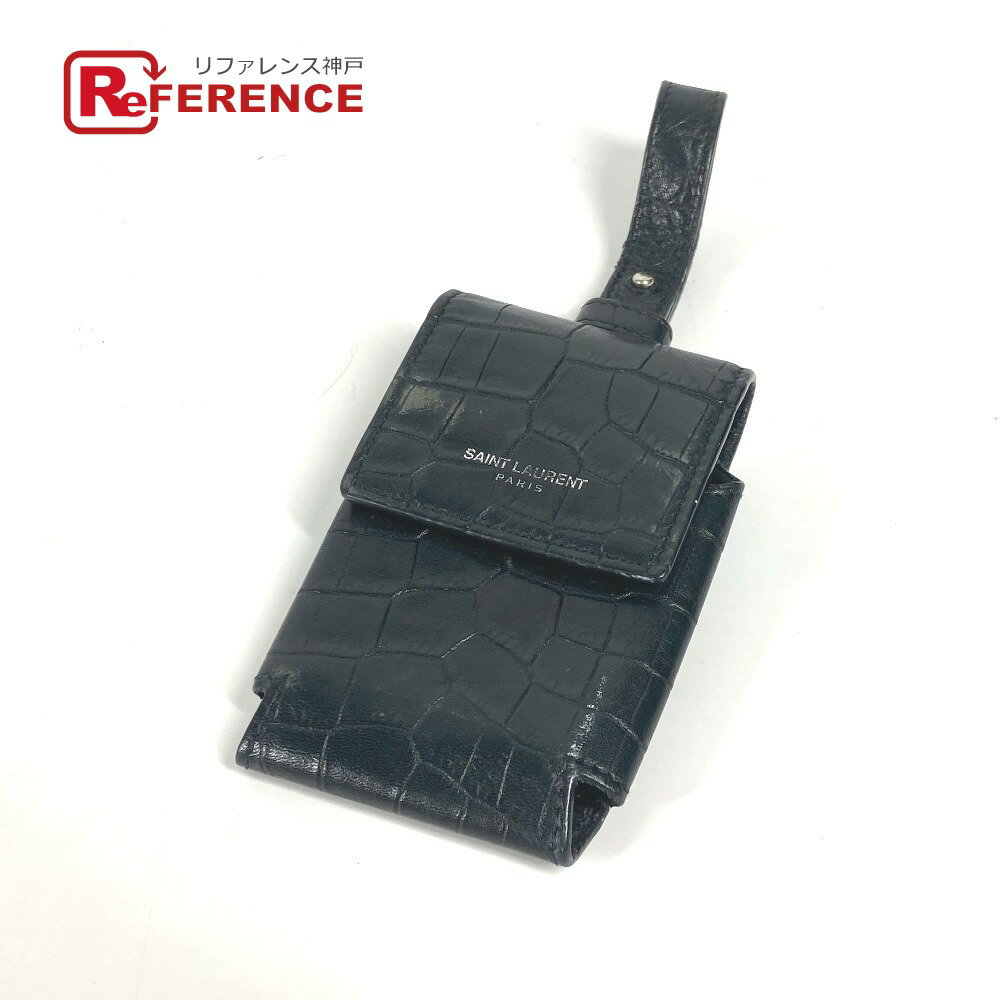 SAINT LAURENT PARIS サンローランパリ ロゴ タバコケース ポーチ シガレットケース レザー メンズ ブラック 【中古】