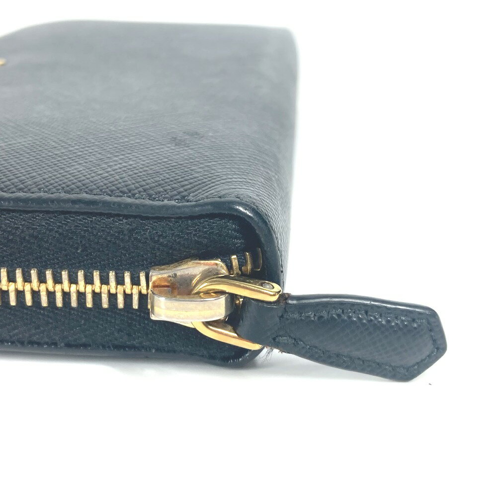 PRADA プラダ 1ML506 ロゴ ハート バイカラー ロングウォレット ラウンドファスナー 長財布 サフィアーノレザ－ レディース ブラック 【中古】