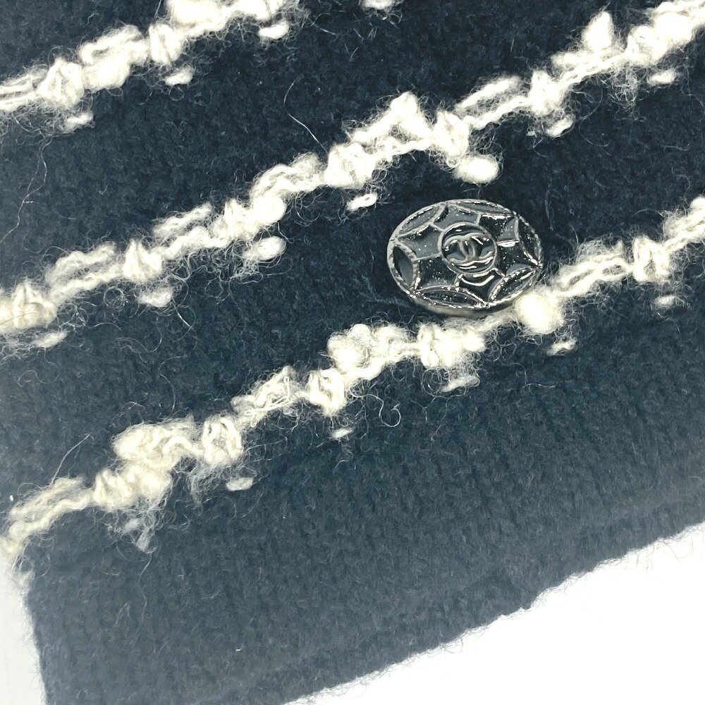 CHANEL シャネル P39944 10A アームカバー CC ココマーク ボーダー 手袋 カシミヤ /ウール/カシミヤ レディース ブラック 【中古】