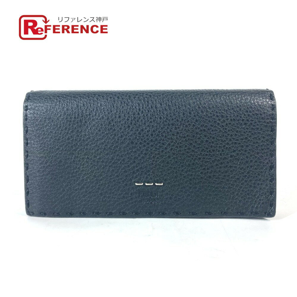 FENDI フェンディ 7M0186 ステッチ セレリア 二つ折り ロングウォレット 長財布 レザー ユニセックス ブラック 新品同様 【中古】