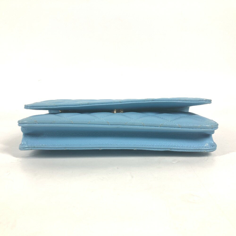 CHANEL シャネル AP0250 CCココマーク マトラッセ タイムレスクラシック チェーンウォレット カバン 長財布 チェーンバッグ 斜め掛け ショルダーバッグ キャビアスキン レディース ライトブルー 【中古】