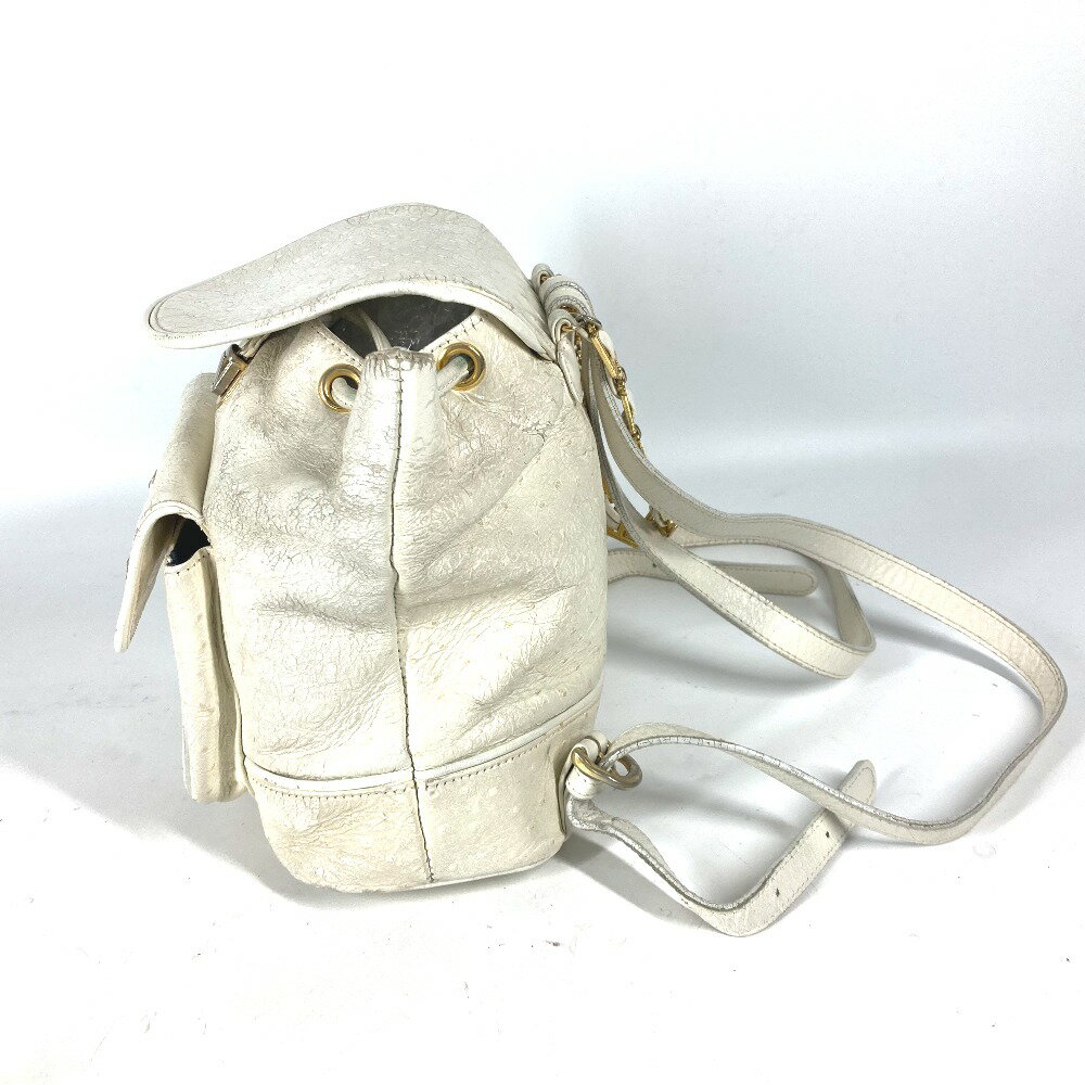 VERSACE ヴェルサーチ ヴィンテージ サンバースト バックパック カバン チェーン リュックサック 型押しレザー レディース アイボリー 【中古】 3