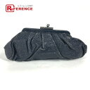 CHANEL シャネル ラインストーン がま口 ガマ口 カバン ポーチ クラッチバッグ レザー レディース ダークネイビー系 【中古】