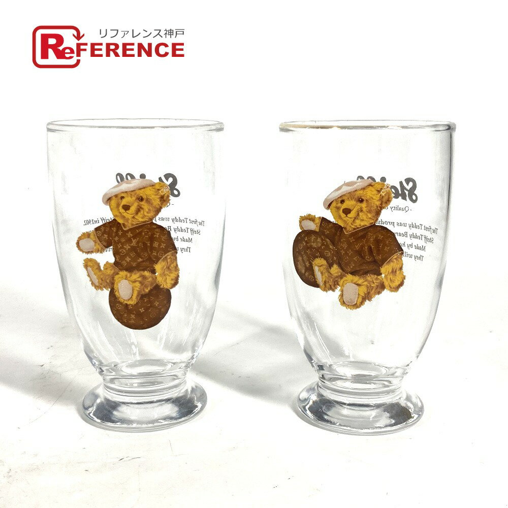 LOUIS VUITTON ルイヴィトン テディベア モチーフ クマ シュタイフ Steiff モノグラム コップ 2つセット 食器 ペア グラス ガラス レディース クリア 【中古】
