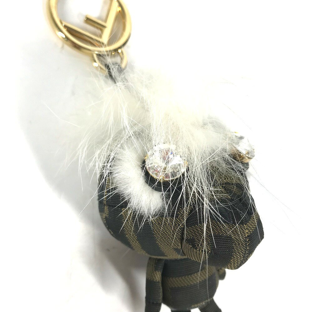 ブランドショップ リファレンスのFENDI フェンディ ファー ラインストーン ズッカ ロゴ モンスター スペースモンキー キーホルダー 猿 バッグチャーム キャンバス レディース ブラウン 【中古】｜アングル3