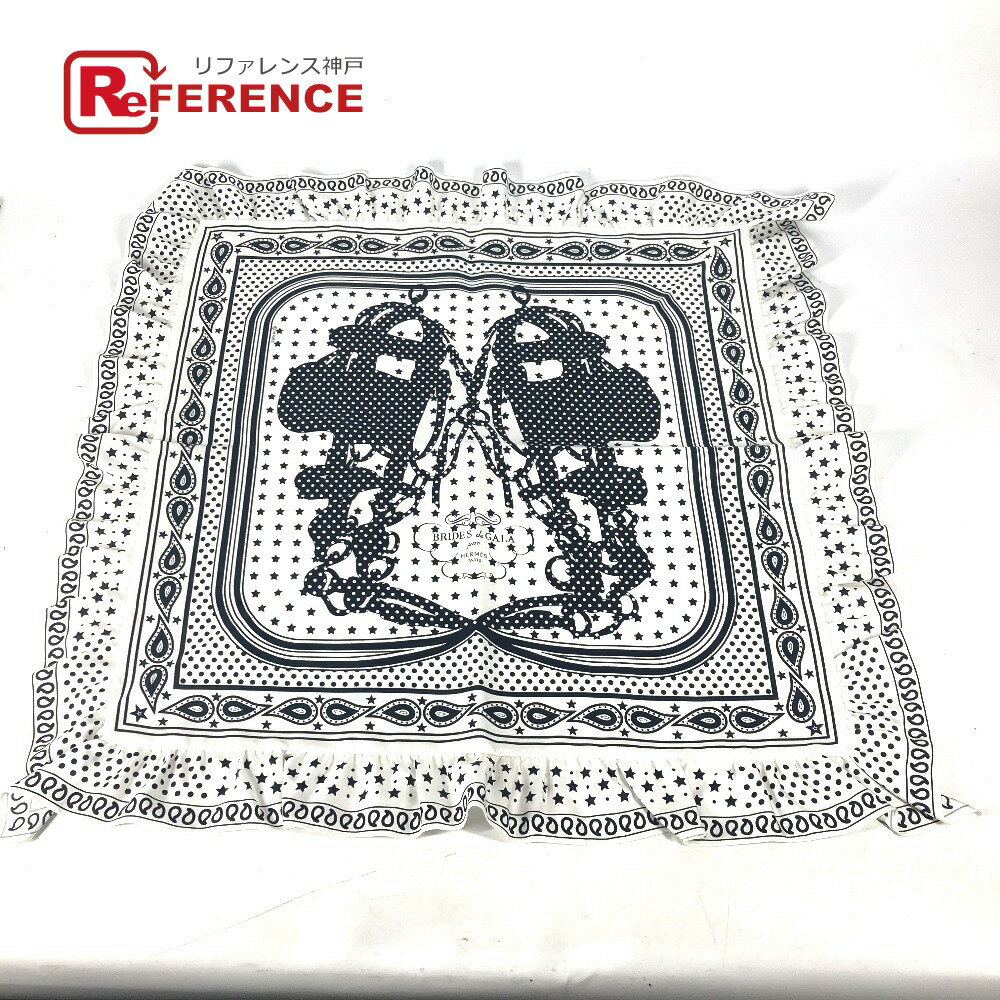 HERMES エルメス カレ70 フリル BRIDES DE GALA A POIS ブリッド ドゥ ガラ ドット 水玉 スカーフ シルク レディース ブラック 未使用 【中古】のサムネイル