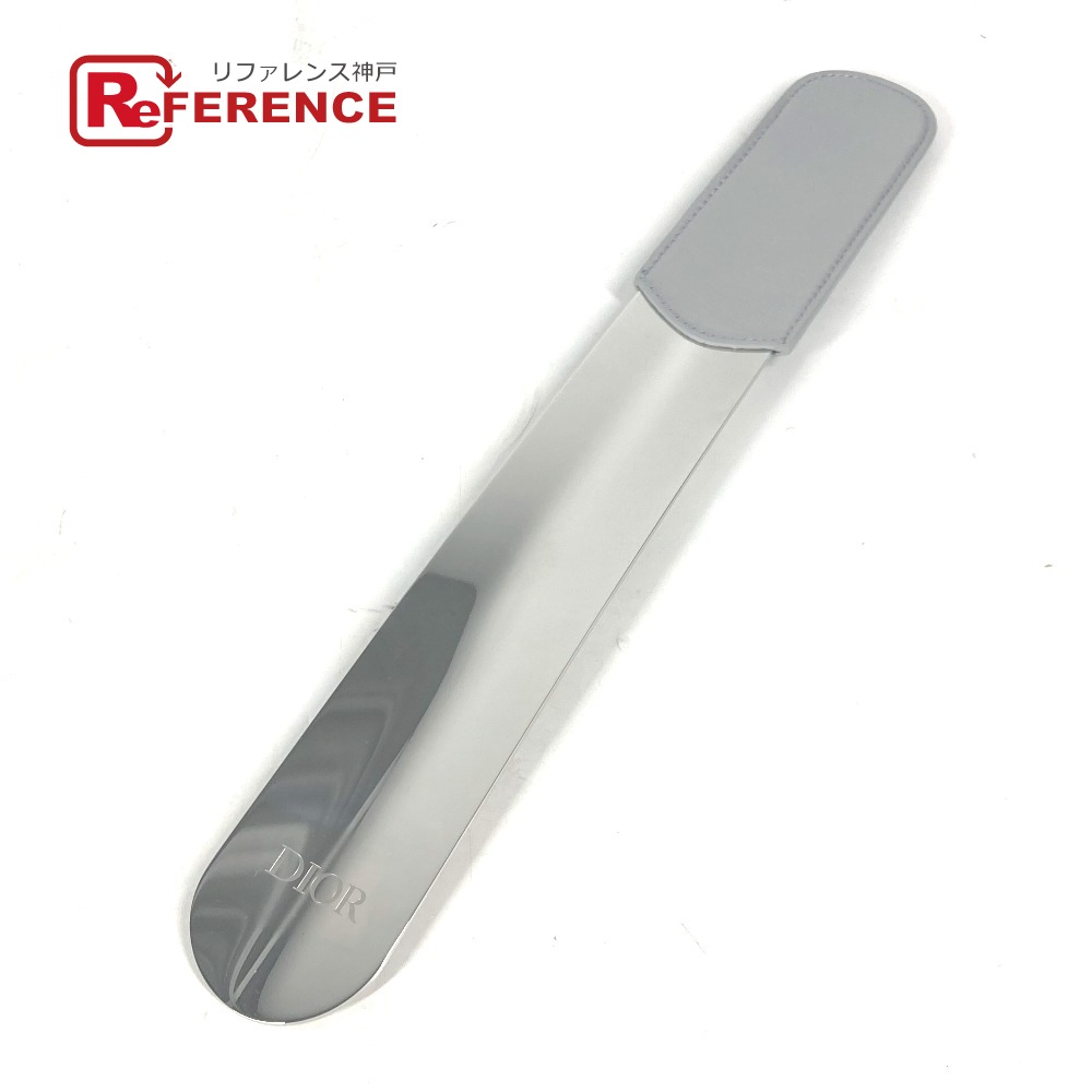 Dior ディオール ノベルティ ロゴ シューホーン 靴ベラ インテリア 靴べら レザー /メタル ユニセックス シルバー 【中古】