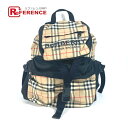 BURBERRY バーバリー 8010372 ロゴ チェック カバン バックパック リュックサック ナイロン ユニセックス ベージュ 【中古】