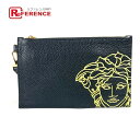 VERSACE ヴェルサーチ ポーチ カバン ロゴ メデューサ ストラップ付 クラッチバッグ レザー ユニセックス ブラック 【中古】