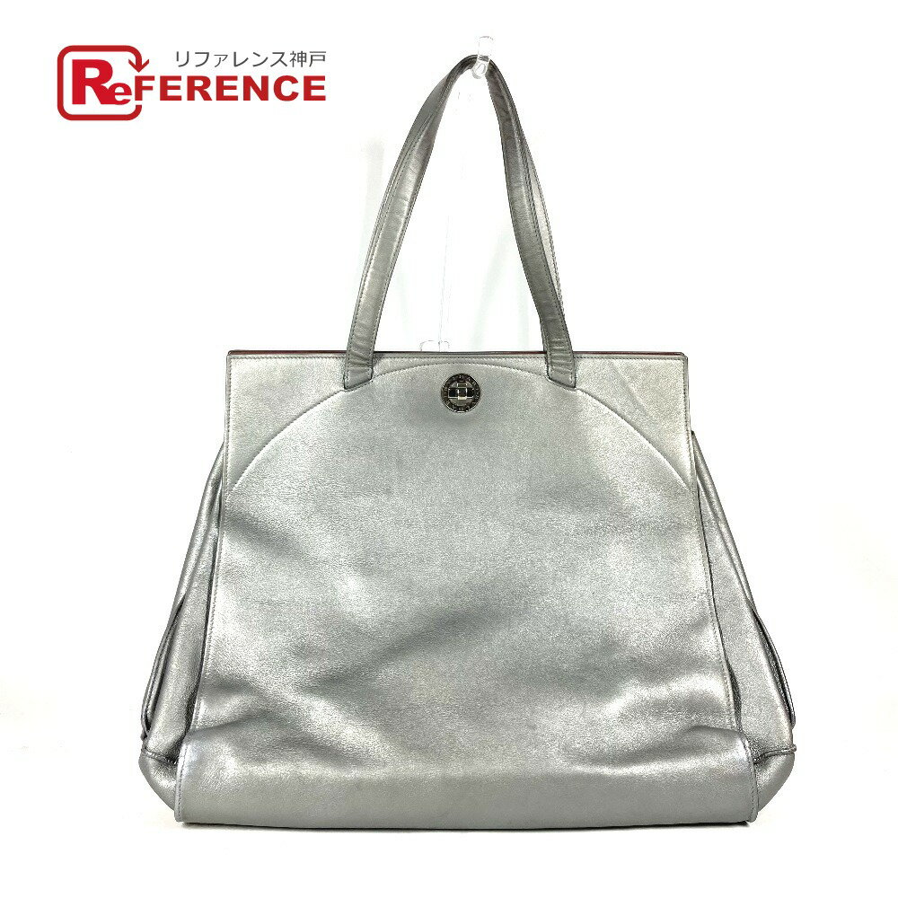 BVLGARI ブルガリ 肩掛け ロゴ ターンロック カバン ショルダーバッグ トートバッグ レザー ユニセックス シルバー 【中古】