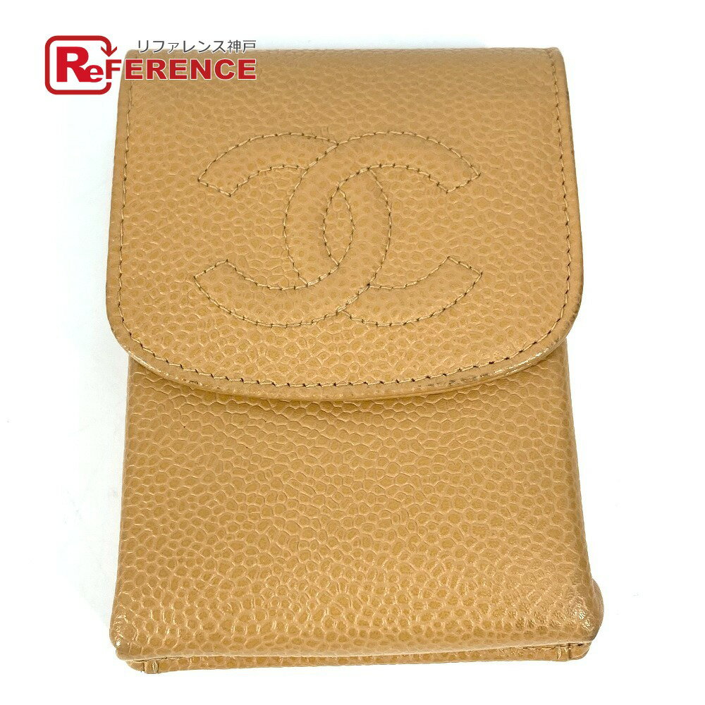CHANEL シャネル A13511 CC ココマーク ロゴ タバコケース ポーチ シガレットケース キャビアスキン ユニセックス ベージュ 【中古】