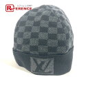 LOUIS VUITTON ルイヴィトン M74197 ボネ・プティ ダミエ ビーニー 帽子 ニット帽 ニットキャップ ニット帽 ウール メンズ グレー 【中古...