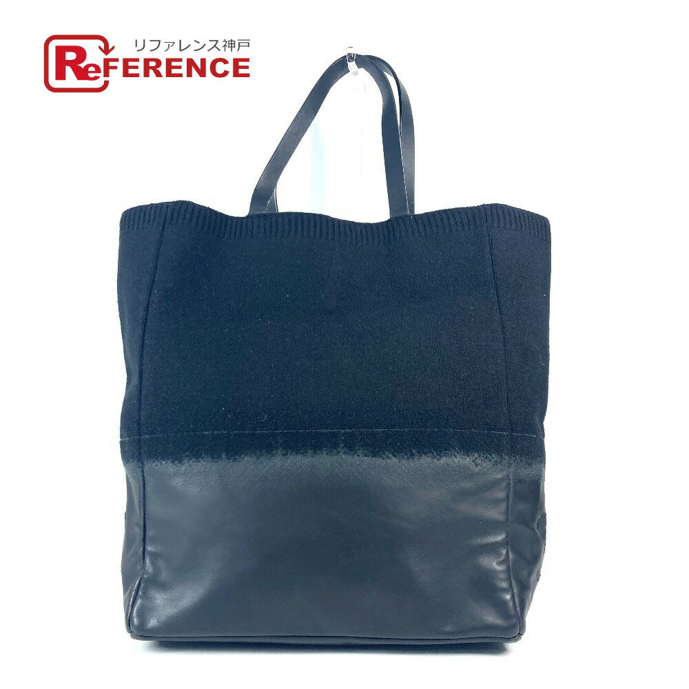 CHANEL シャネル CC ココマーク ロゴ 縦型トート トートバッグ カバン 肩掛け ショルダーバッグ ニット/レザー レディース ブラック 【中古】