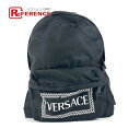 VERSACE ヴェルサーチ ロゴ カバン バッグパック リュックサック ナイロン ユニセックス ブラック 【中古】