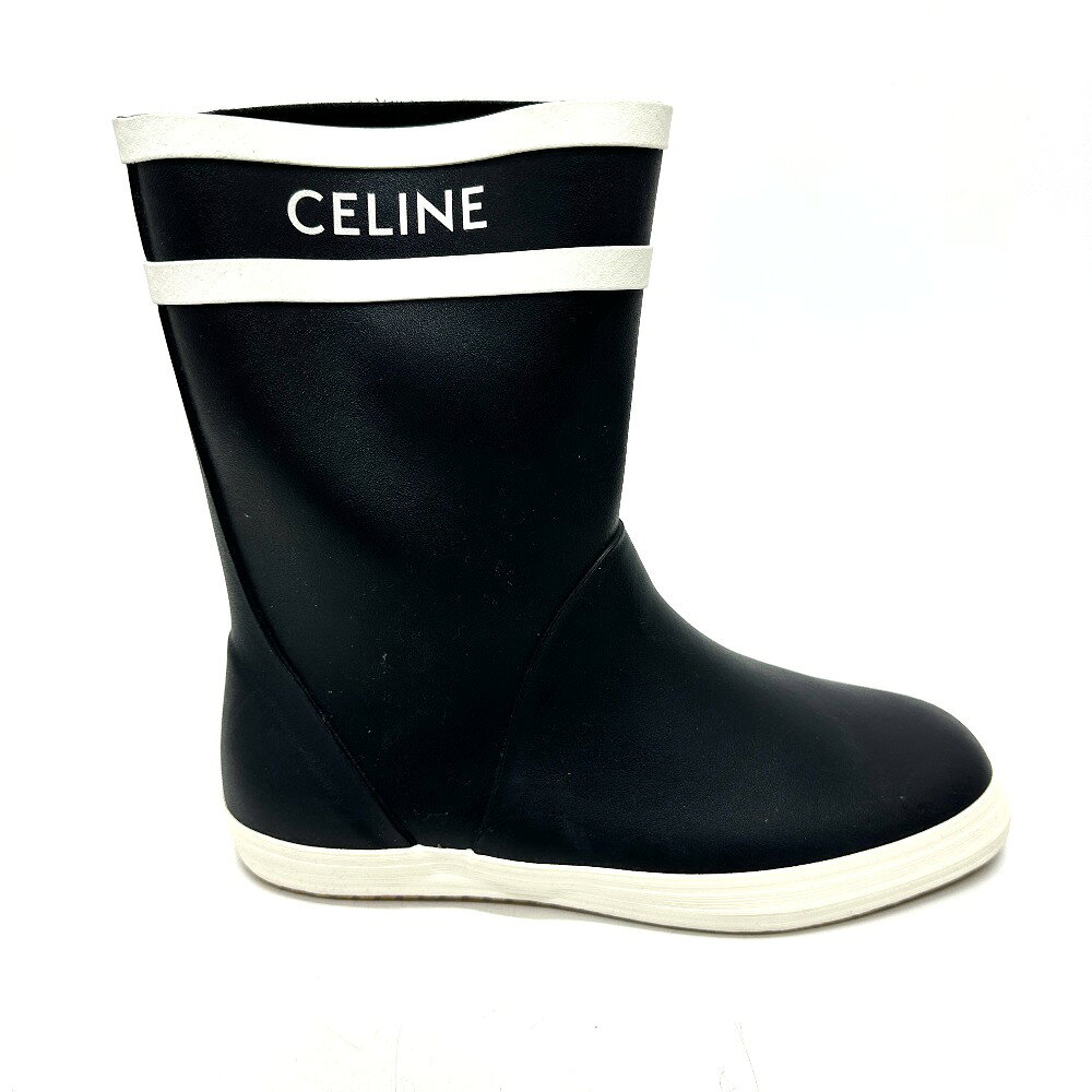 CELINE セリーヌ エディ期 ロゴ バイカラー レインブーツ ブーツ ラバー メンズ ブラック 【中古】
