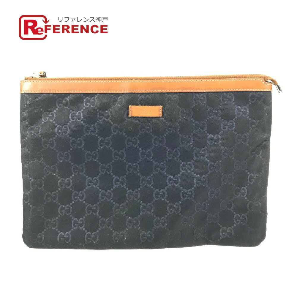 GUCCI グッチ 286209 GG ロゴ 総柄 ポーチ カバン セカンドバッグ クラッチバッグ レザー/ナイロン ユニセックス ネイビー 【中古】