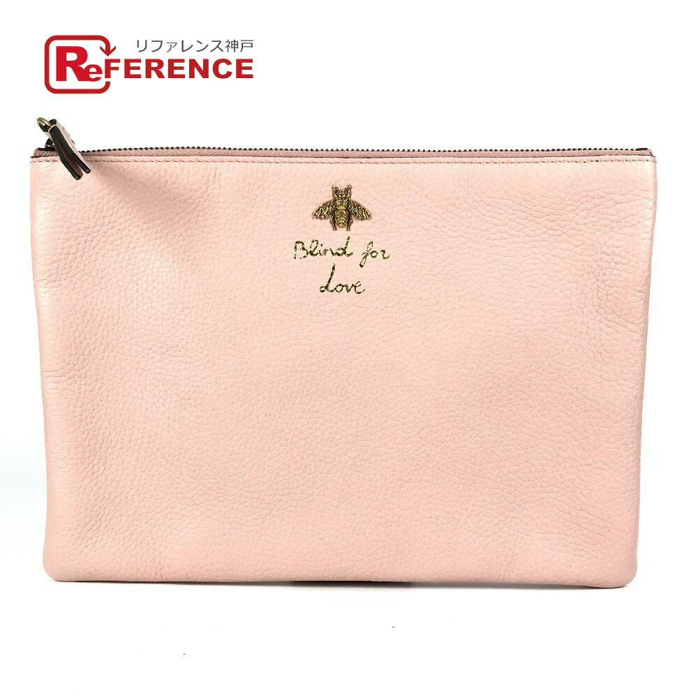 GUCCI グッチ 460187 ロゴ アニマリエ ビー 蜂 ハチ カバン セカンドバッグ ポーチ クラッチバッグ レザー ユニセックス ピンク 【中古】