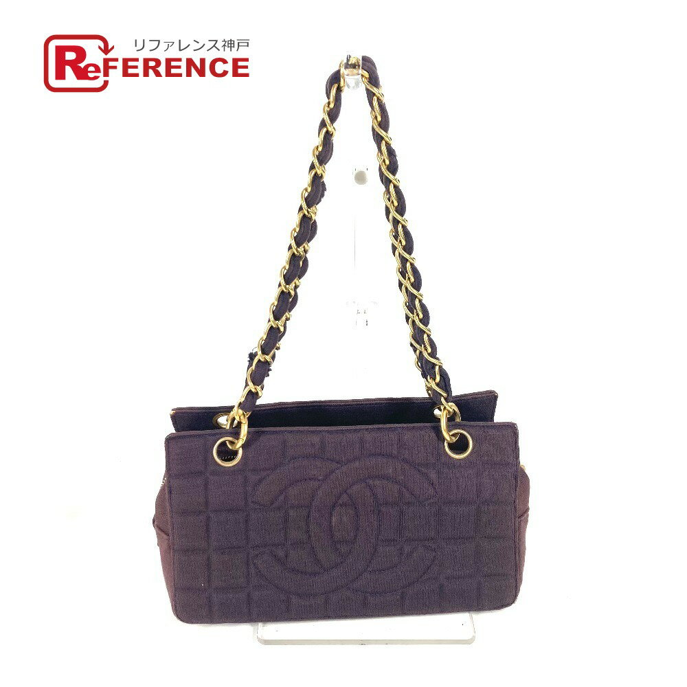 CHANEL シャネル CC ロゴ ココマーク チョコバー Wチェーン カバン 肩掛け ショルダーバッグ ジャージ レディース パープル 【中古】