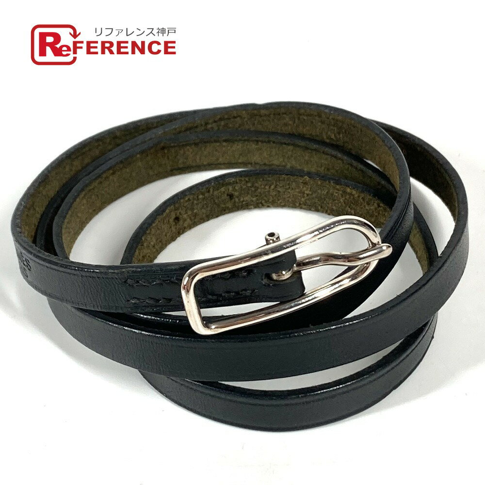 HERMES エルメス アピ 4連 ロング ロゴ アクセサリー ブレスレット レザー ユニセックス ブラック 【中古】