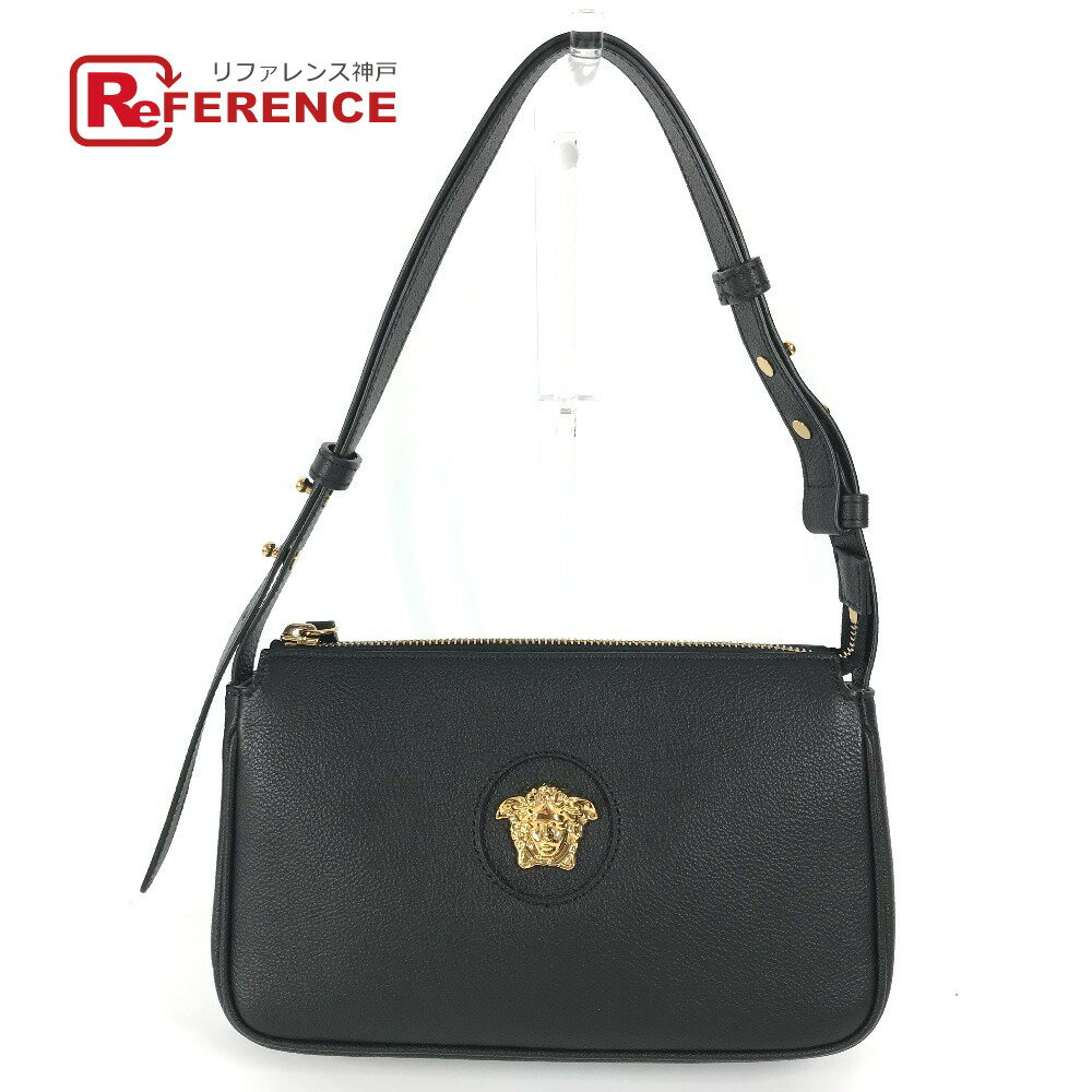 VERSACE ヴェルサーチ メデューサ ロゴ 肩掛け カバン ショルダーバッグ レザー レディース ブラック 未使用 【中古】
