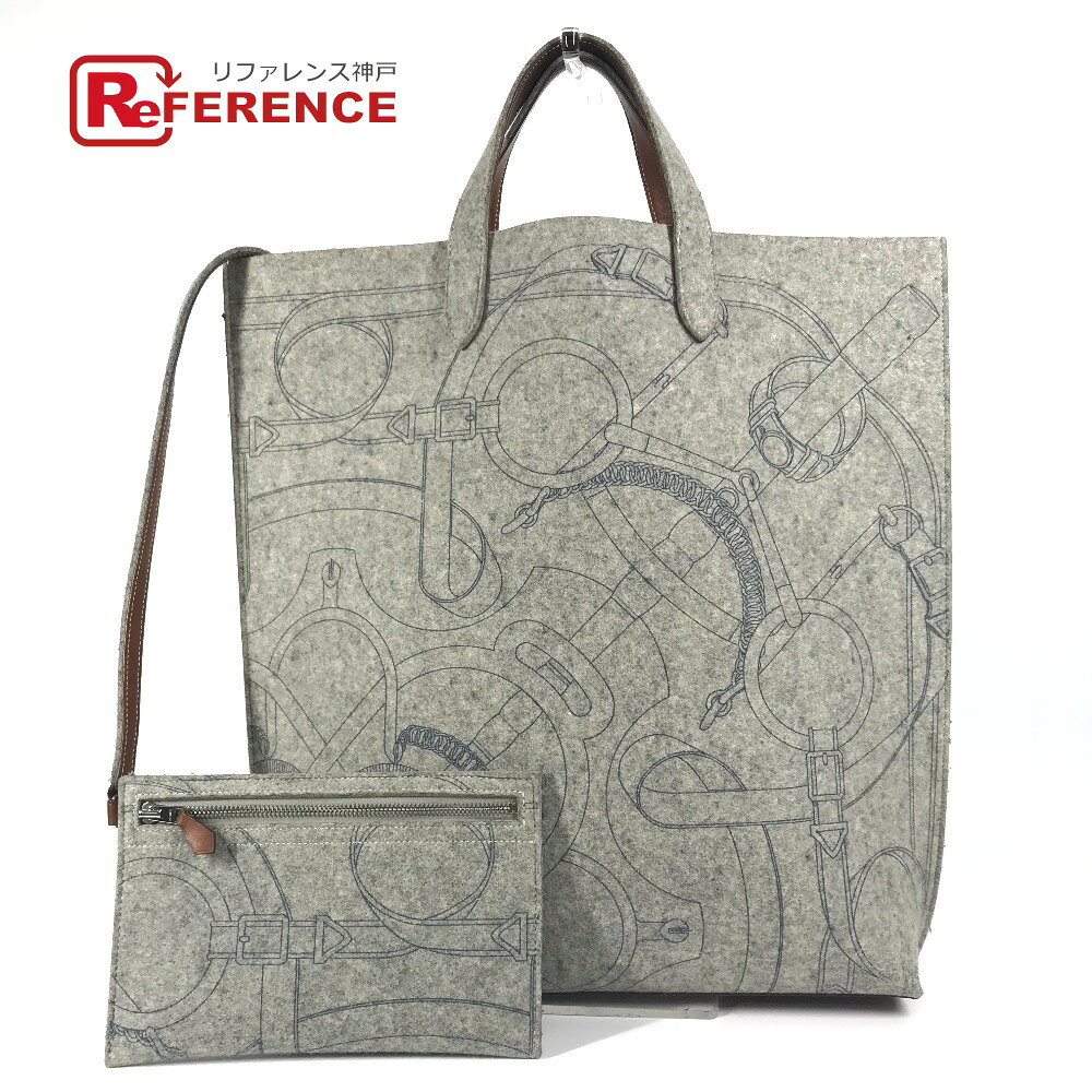 HERMES エルメス ショルダーバッグ 肩掛け カリミGM カバン ショルダーバッグ ポーチ付き トートバッグ フェルト /レザー レディース グレー 