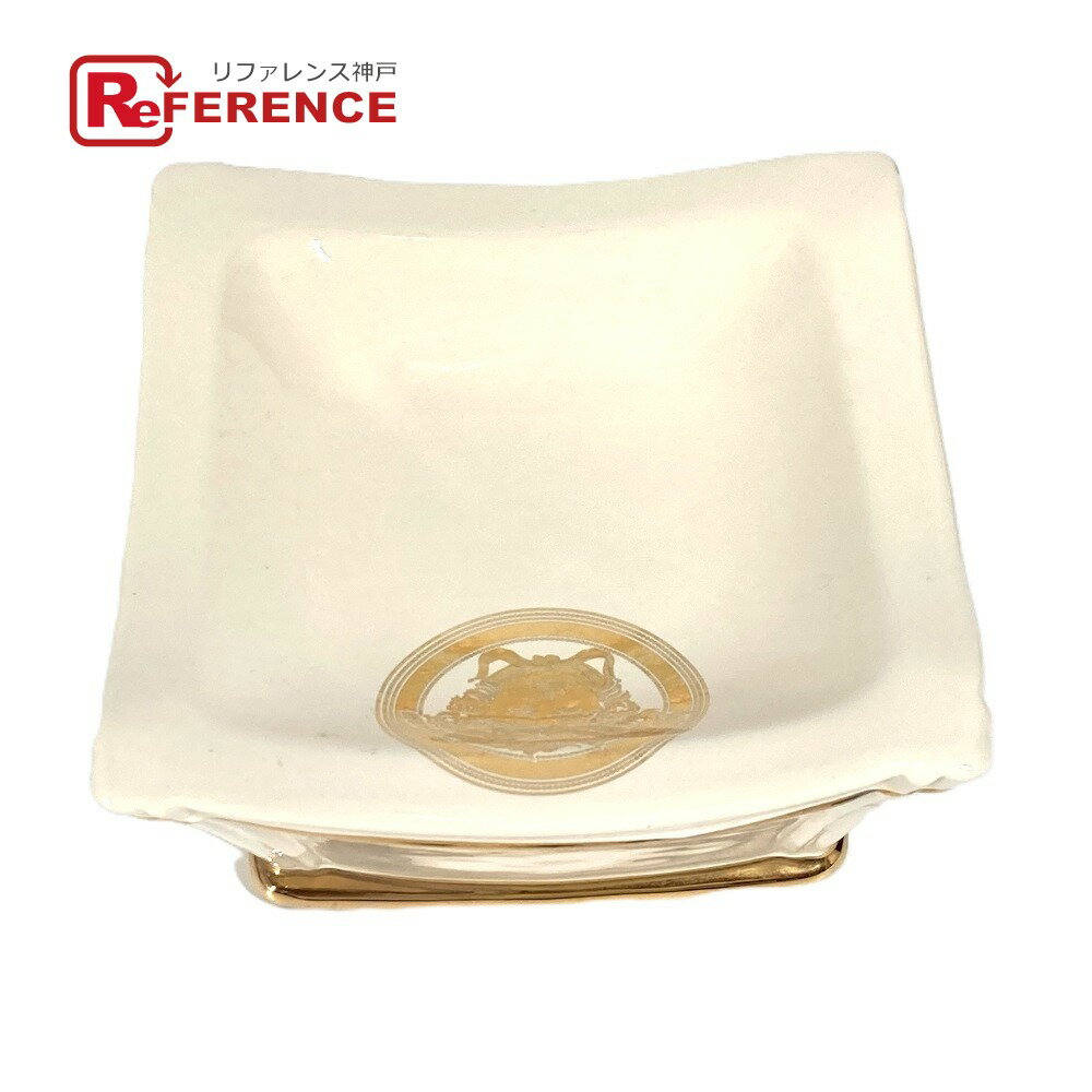 VERSACE ヴェルサーチ ahura アフラ メデューサ ロゴ アッシュトレイ 灰皿 陶器 ユニセックス ベージュ系 【中古】