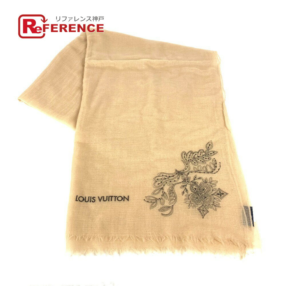 LOUIS VUITTON - LOUIS VUITTON ルイヴィトン M70836 フリンジ ロゴ 大判 ストール マフラー ショール カシミヤ ユニセックス ベージュ 【中古】