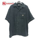 PRADA プラダ SC559 ロゴプレートコットンテリー パイル ボウリング 半袖T Tシャツ 半袖シャツ コットン レディース ブラック 【中古】