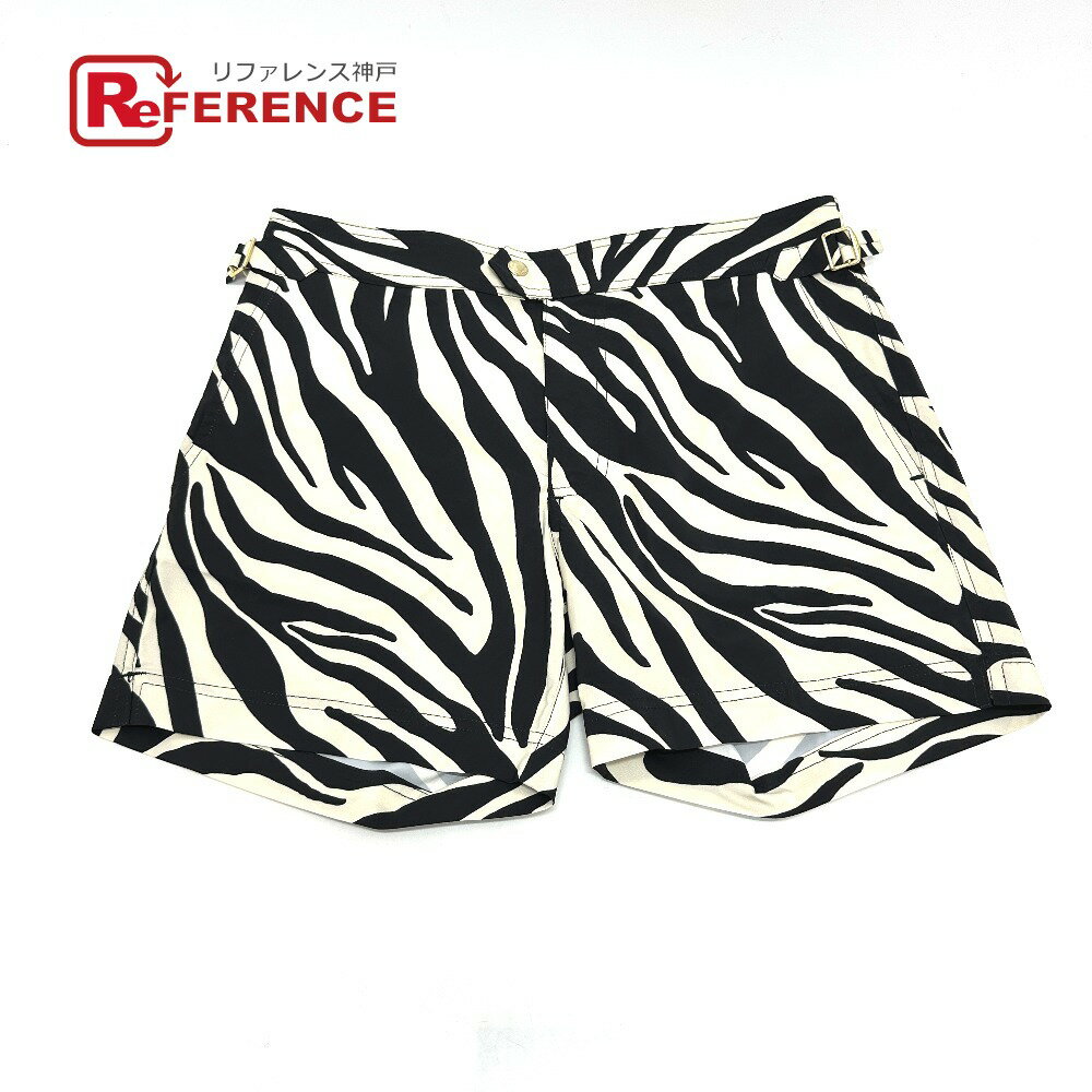 TOM FORD トムフォード ゼブラ スイムパンツ 海パン ポケット付き ショートパンツ 水着 ポリエステル メンズ ホワイト 新品同様 【中古】