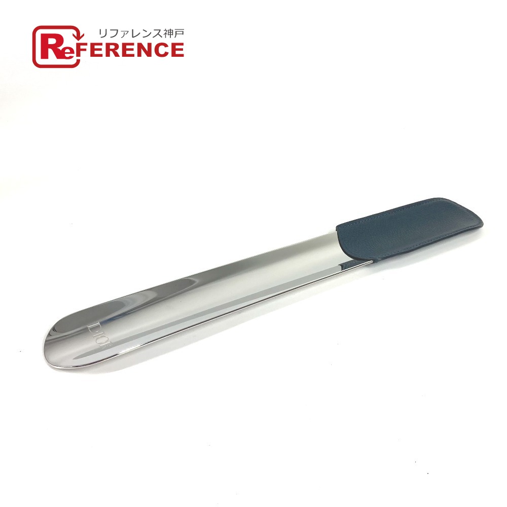 Dior ディオール ロゴ 靴ベラ インテリア シューホーン 靴べら レザー /メタル ユニセックス ネイビー 未使用 【中古】