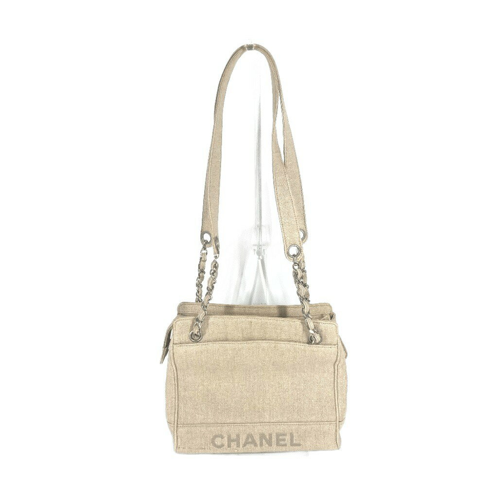 CHANEL シャネル ヴィンテージ CC ココマーク カバン チェーンバッグ 肩掛け トートバッグ ショルダーバッグ キャンバス レディース ベージュ 【中古】 2