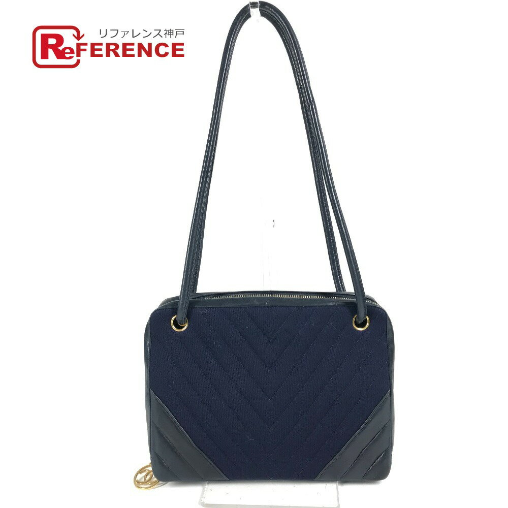 CHANEL シャネル ヴィンテージ キルティング 肩掛け カバン ショルダーバッグ ジャージ /レザー レディース ネイビー 【中古】