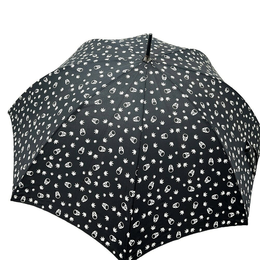 Lucien Pellat-Finet ルシアンペラフィネ スカル＆リーフ 雨傘 傘 ナイロン メンズ ブラック 【中古】