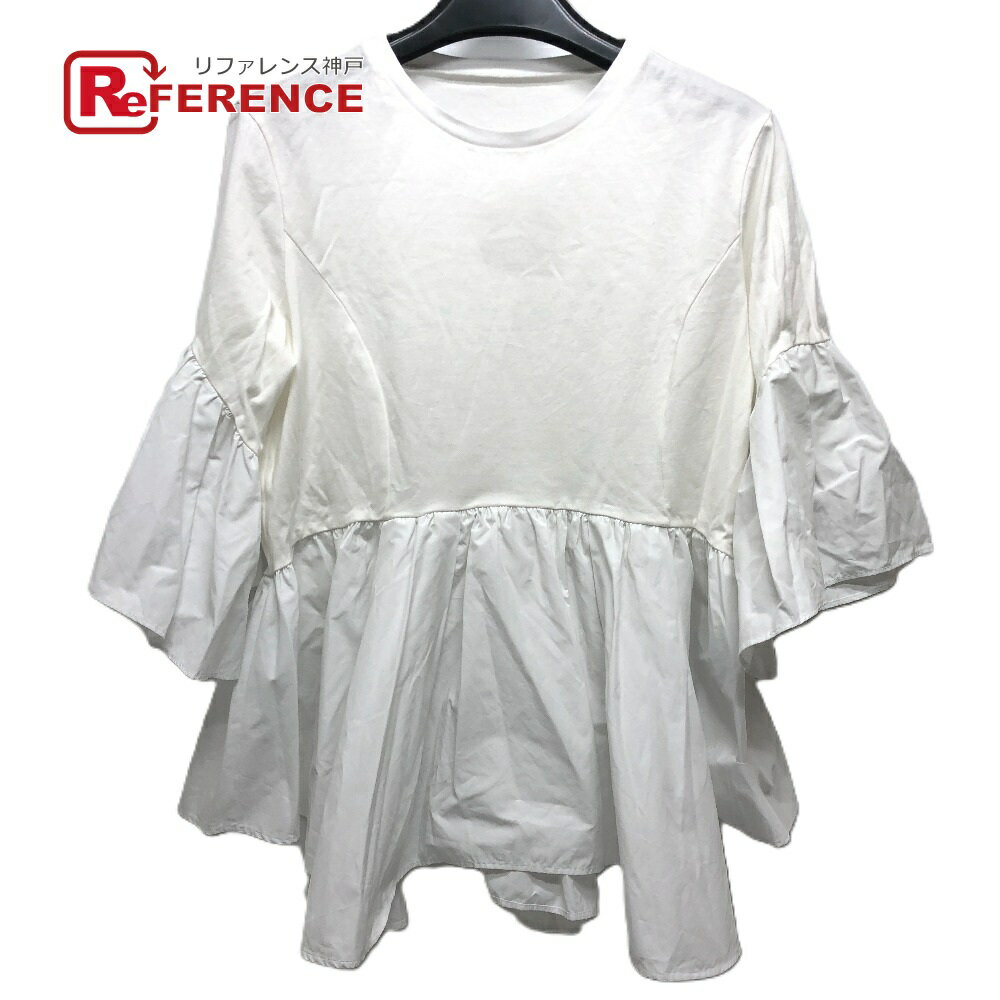 LE CIEL BLEU ルシェルブルー 25A62202 ボリュームスリーブ アパレル ジャージートップ フリル トップス クルーネック カットソー コットン レディース ホワイト 新品同様 【中古】