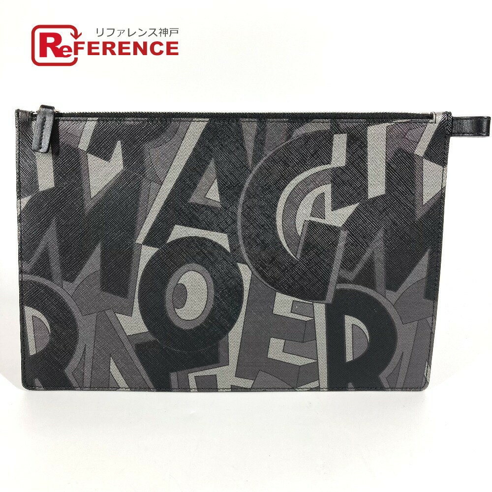 Salvatore Ferragamo サルヴァトーレフェラガモ 総柄 ロゴ ポーチ カバン クラッチバッグ レザー メンズ ブラック 【中古】