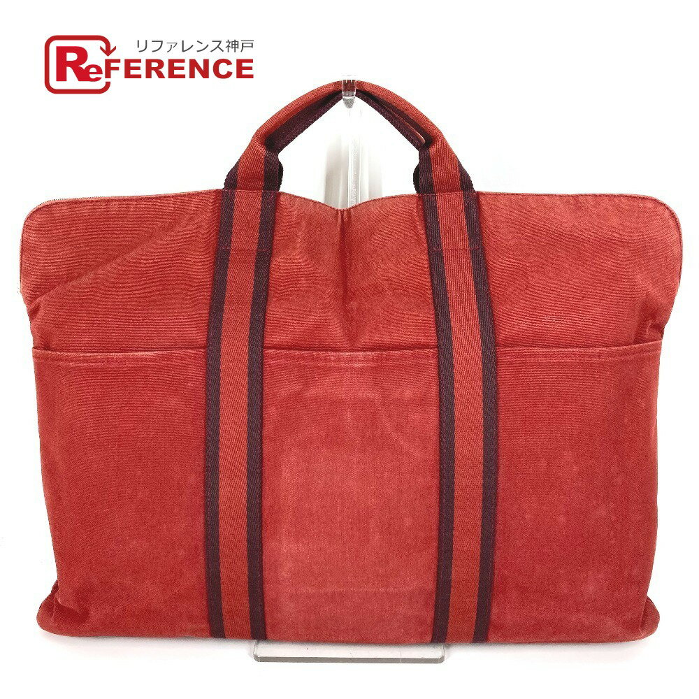 HERMES エルメス フールトゥ ポルトドキュマン カバン トートバッグ ハンドバッグ ビジネスバッグ キャンバス ユニセックス ワインレッド系 【中古】(4)