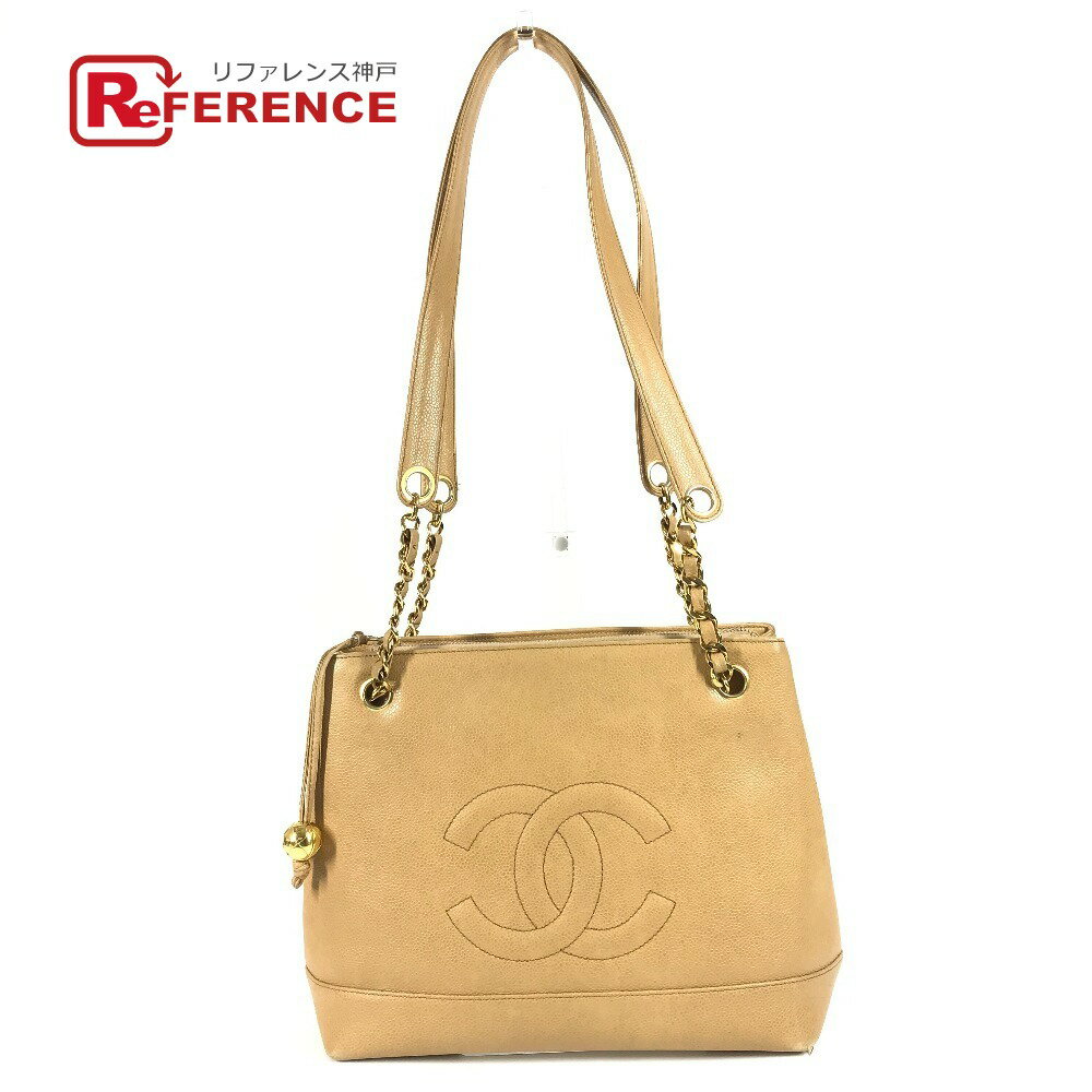 乐天商城 - CHANEL シャネル ヴィンテージ CC ココマーク ココボール カバン 肩掛け トートバッグ チェーンバッグ ショルダーバッグ キャビアスキン レディース ベージュ 【中古】