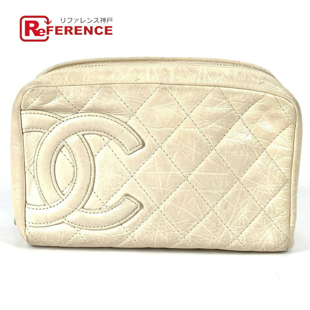 CHANEL シャネル カンボンライン CC ココマーク ロゴ メイクポーチ 化粧ポーチ マルチポーチ ポーチ レザー レディース ホワイト 【中古】